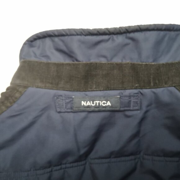 Nautica Men's Size Large Navy w/ Black Faux Fur Lined Zipper/Button Closure Vest - Picture 9 of 9